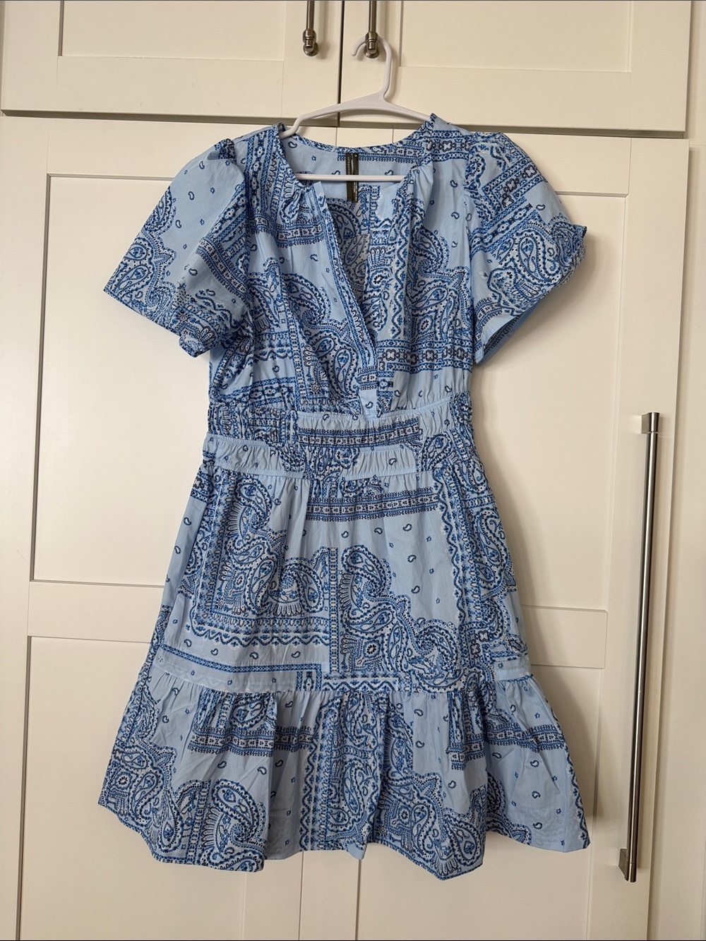 Anthropologie Light Blue Paisley Tiered Mini Dress